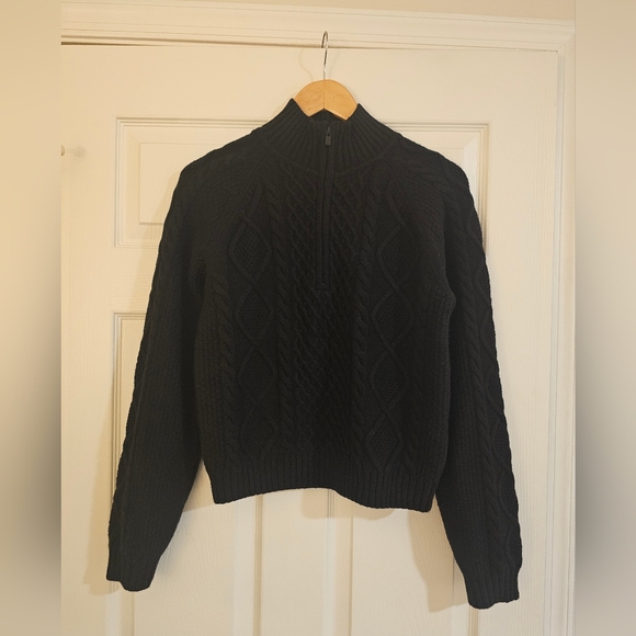 Aritzia Heritage Merino Wool 1/4 Zip Hi-hip Sweater In Black Size Small - Picture 5 of 7